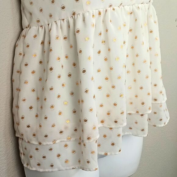 Gianni Bini White Ruffled Tiered  With Gold Polka Dots Top sz XL Boho Babydoll - Picture 6 of 11